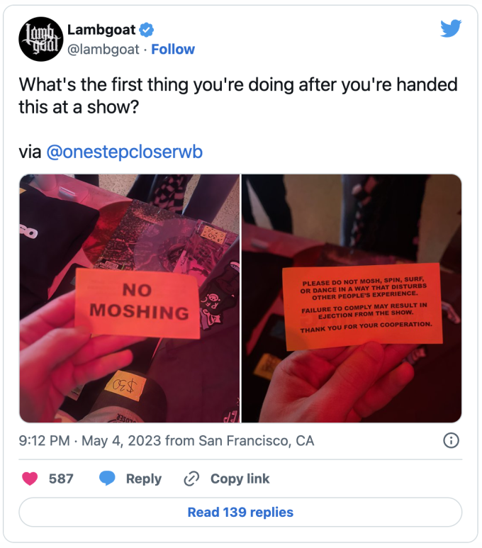 Venue Hands Out ‘No Moshing’ Fliers at One Step Closer Show