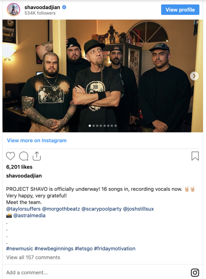 System of a Down’s Shavo Odadjian Shares New Band with Member of Left to Suffer