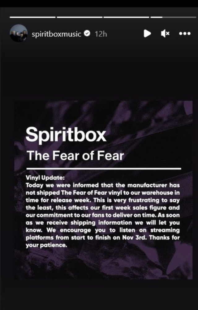 Vinyl Release of Spiritbox’s The Fear of Fear EP Delayed