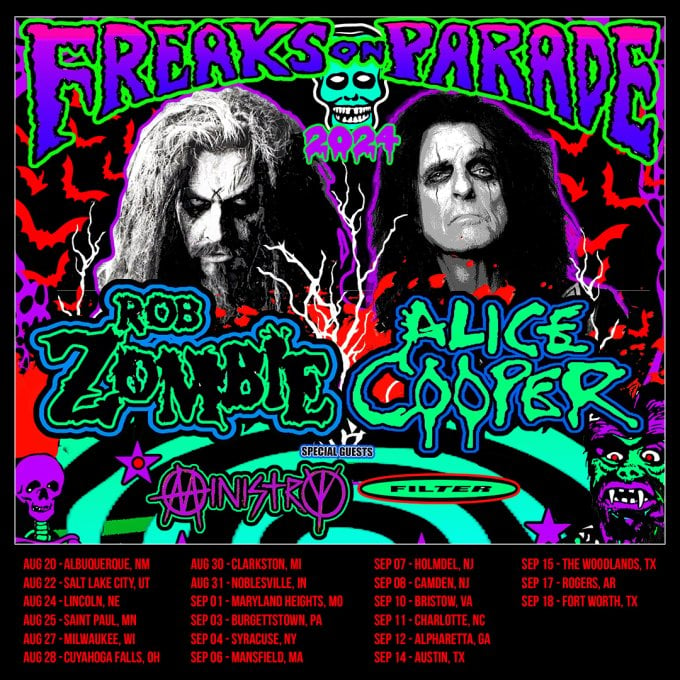 Rob Zombie, Alice Cooper to Continue Their ‘Freaks on Parade’ Tour with Filter and Ministry