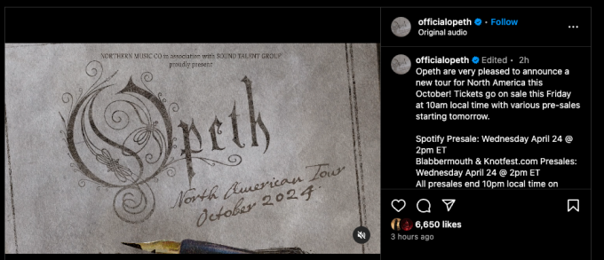 Opeth Share North America Tour Dates