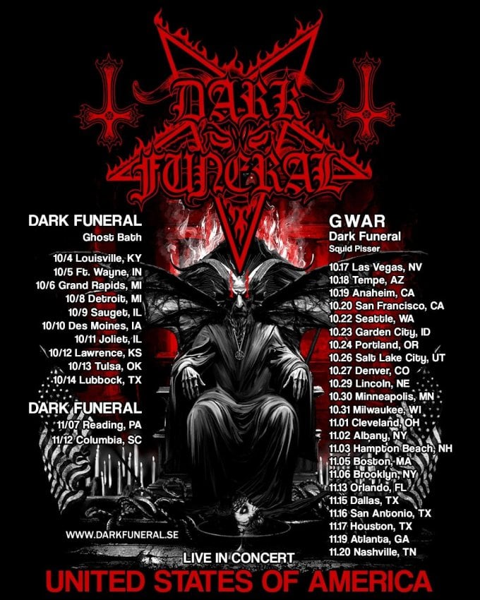 Dark Funeral Add Headlining Shows During Their Tour with GWAR